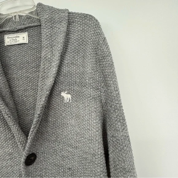 Abercrombie & Fitch Button Cardigan Sweater Mens Size Medium Shawl Collar Gray - Picture 5 of 10